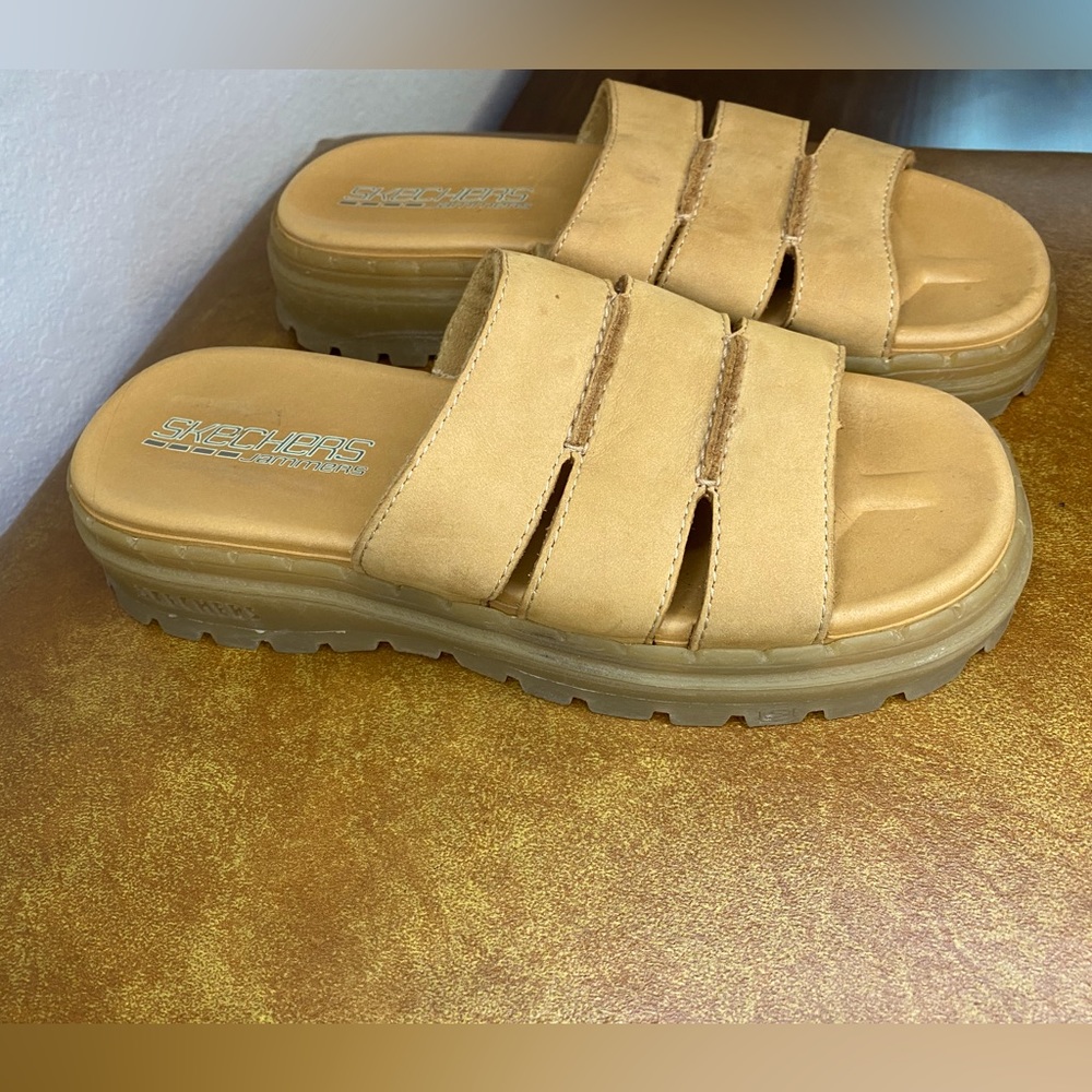 Vintage Sketchers Jammers 90's Y2K Chunky Platform Sandals Sliders Size 8 Tan